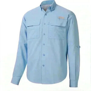 131.BIMINI BAY LONG SLEEVE SPF 30 BLOODGUARD Blue FISHING SUN SHIRT MEN'S SIZE L